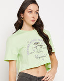 Camla Barcelona Neon Green Typography Crop Tshirt