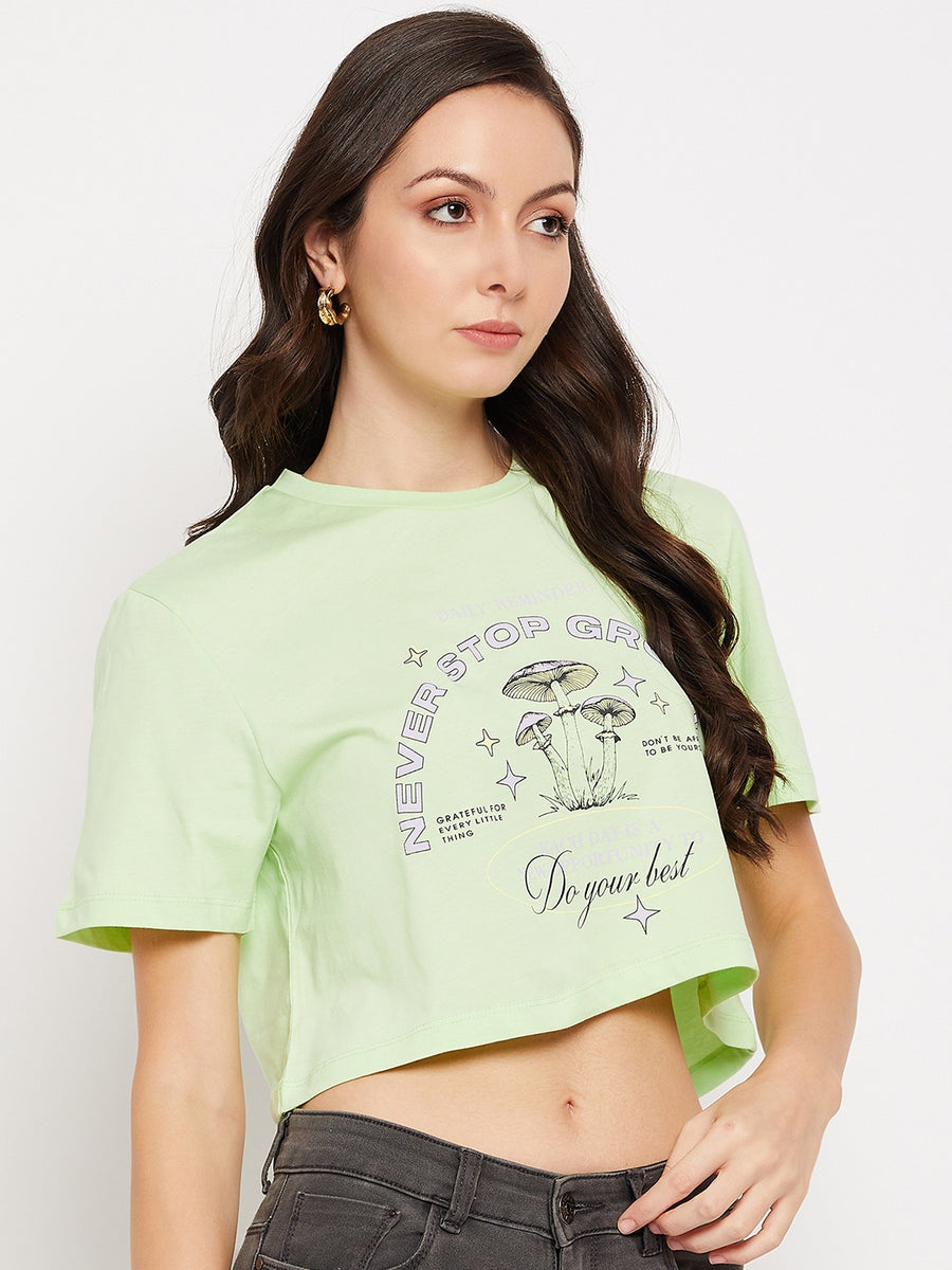 Camla Barcelona Neon Green Typography Crop Tshirt