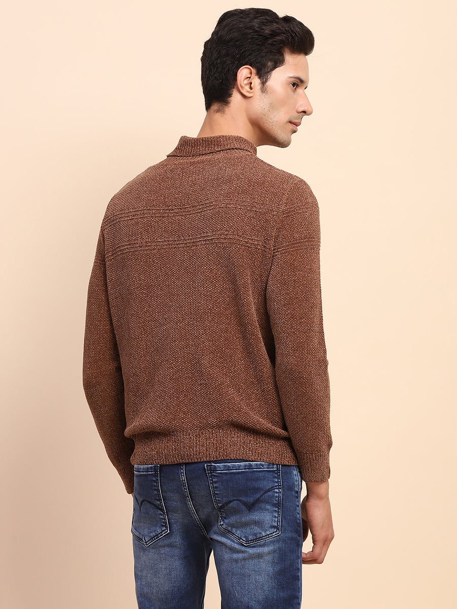 Camla Barcelona Brown Mock Neck Full Sleeve Sweater