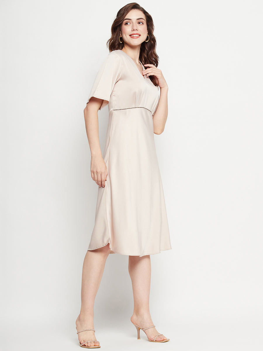Camla Barcelona Sequin Embellished Midi Fawn A Line Dress
