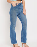 Camla Barcelona Blue High Rise Boot Cut Raw Hem Jeans