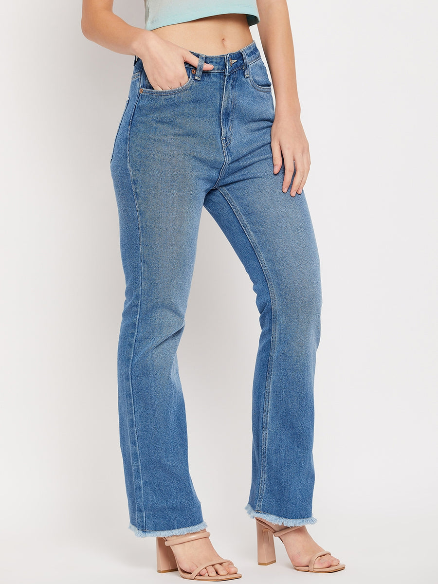 Camla Barcelona Blue High Rise Boot Cut Raw Hem Jeans