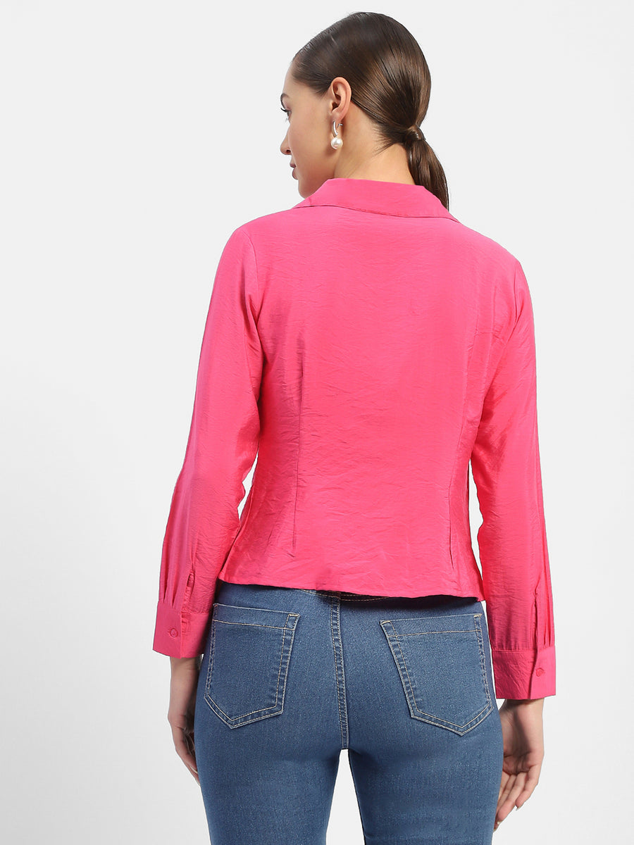 Madame Textured Pink Ruched Shirt