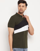 Camla Barcelona Men’S Colourblocked Olive Green Polo Neck T-Shirt