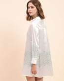 Camla Barcelona Printed Hem & Sleeve Off-White Dress