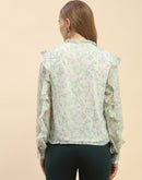 Camla Barcelona Ruffle Detailed White Floral Top