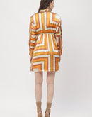 Madame Geometric Print Orange Shirt Dress