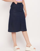 Madame Blue Front Slit A-Line Denim Skirt