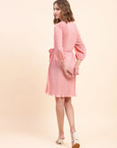 Camla Barcelona Tie-Waistband Dusty Pink Dress With Lettuce Hem