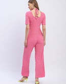 Madame  Halter Neck Pink Ribbed Jumpsuit