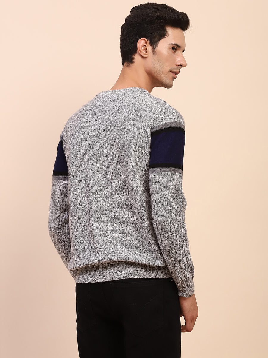 Camla Barcelona Striped Crew Neck Grey Sweater