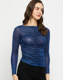 Madame Shimmery Blue Ruched Top