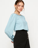 Camla Turquoise Embellished  Top For Women