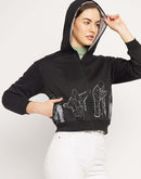 Camla Barcelona Women'S Graphic Print Black Hooded Sweatshirt