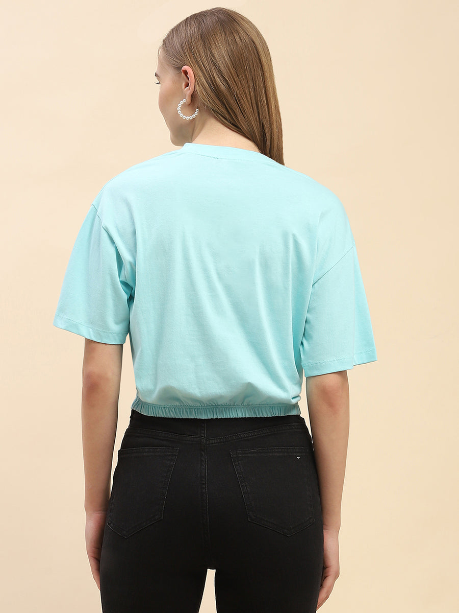 Camla Barcelona Embellished Typography Sky Blue Elasticated Waist T-Shrit