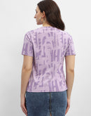 Madame Abstract Print Mauve Cotton T-shirt