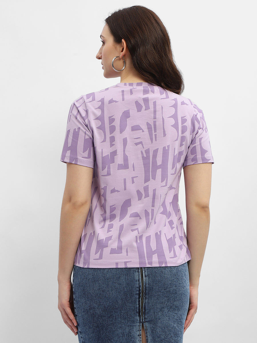 Madame Abstract Print Mauve Cotton T-shirt