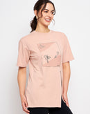 Camla Barcelona Graphic Print Dusty Pink Slit T-Shirt
