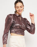 Camla Barcelona Keyhole Neck Metallic Brown Crop Top
