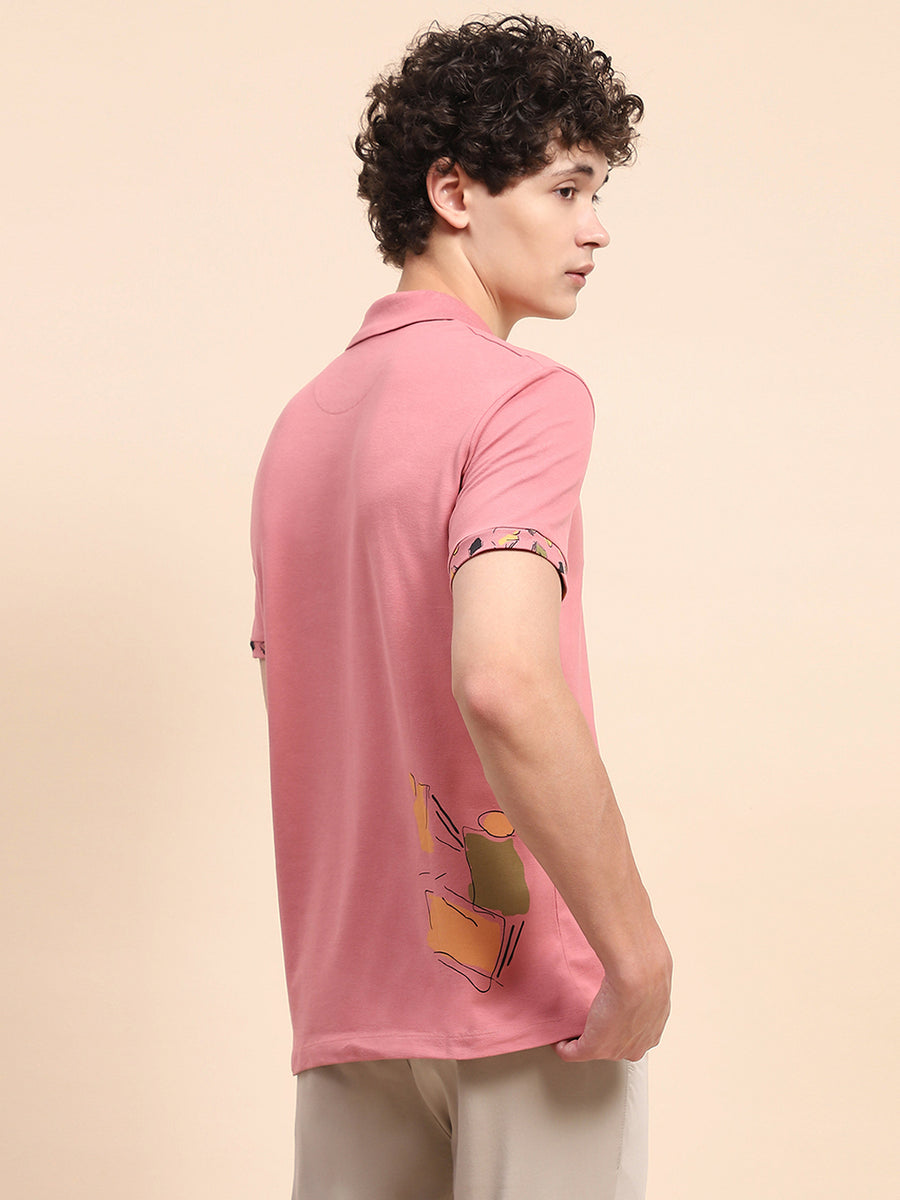 Camla Barcelona Solid Dusty Pink Polo Neck T-shirt