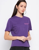 Camla Barcelona Purple Crew Neckline Typography Tshirt