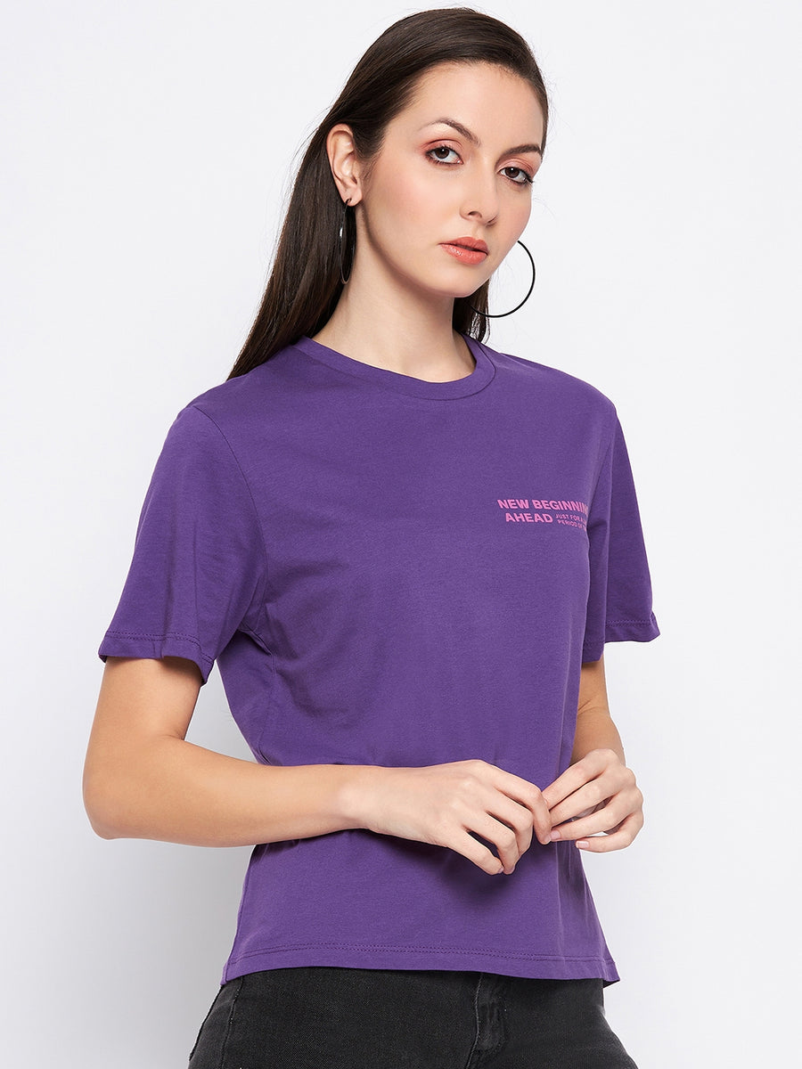 Camla Barcelona Purple Crew Neckline Typography Tshirt