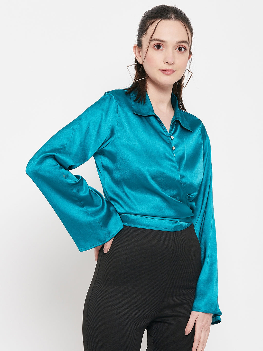 Camla Barcelona Green Satin Top For Women