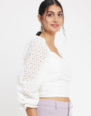 Camla White Sweetheart Neck Top For Women