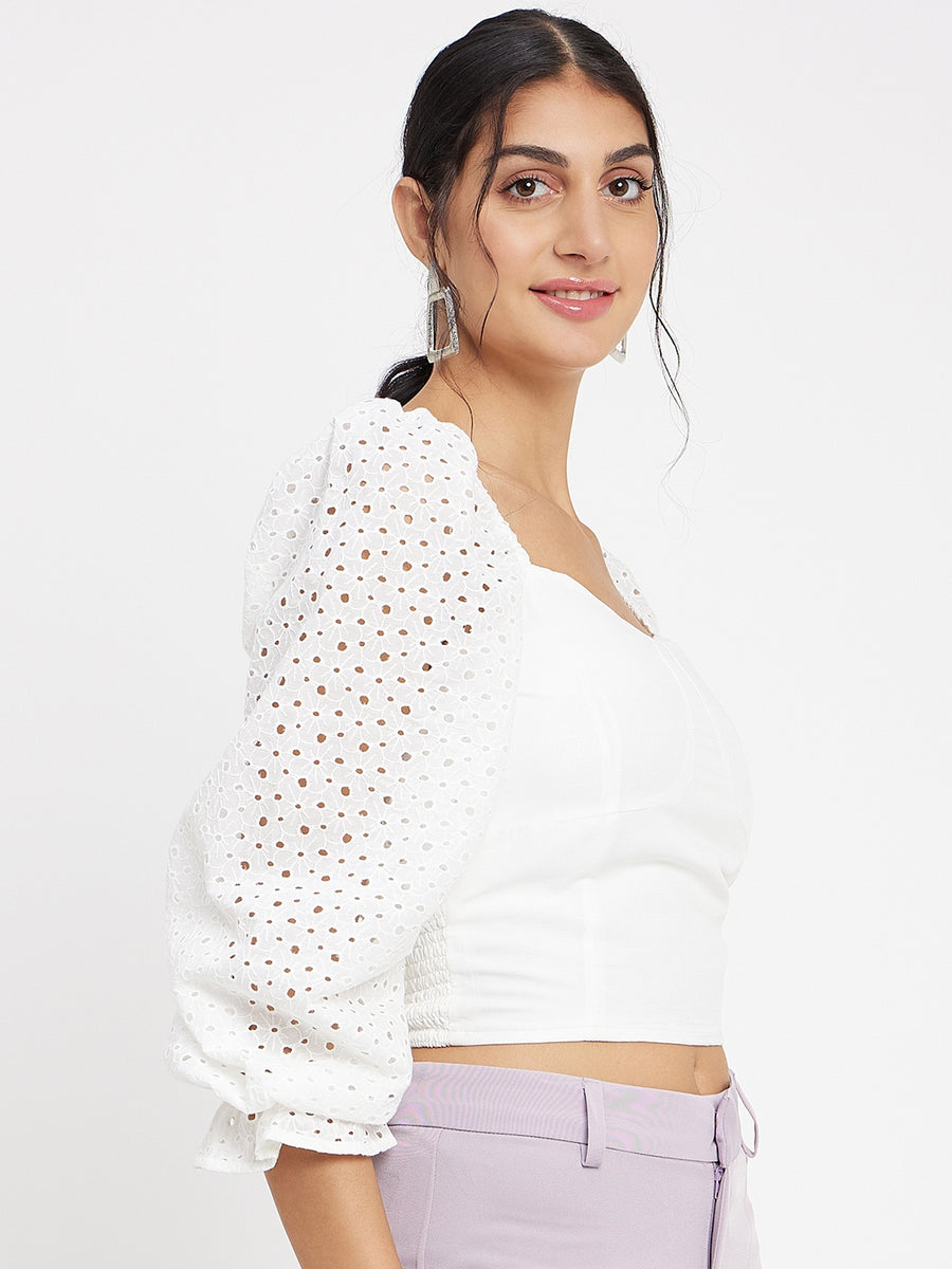 Camla White Sweetheart Neck Top For Women