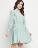 Camla Barcelona Belted Pista Green Mini Shirt Dress