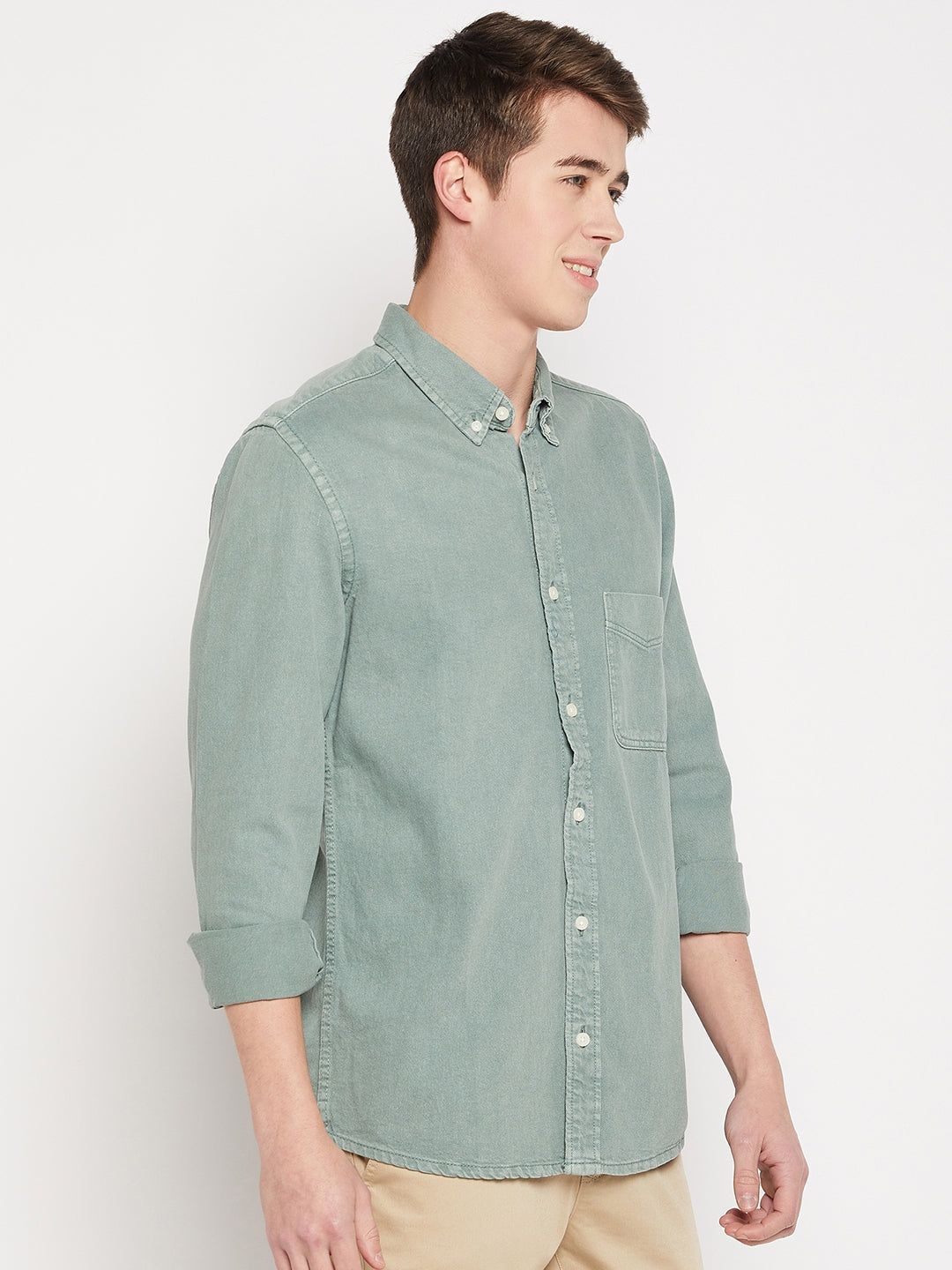 Camla Barcelona Washed Sage Green Shirt For Men