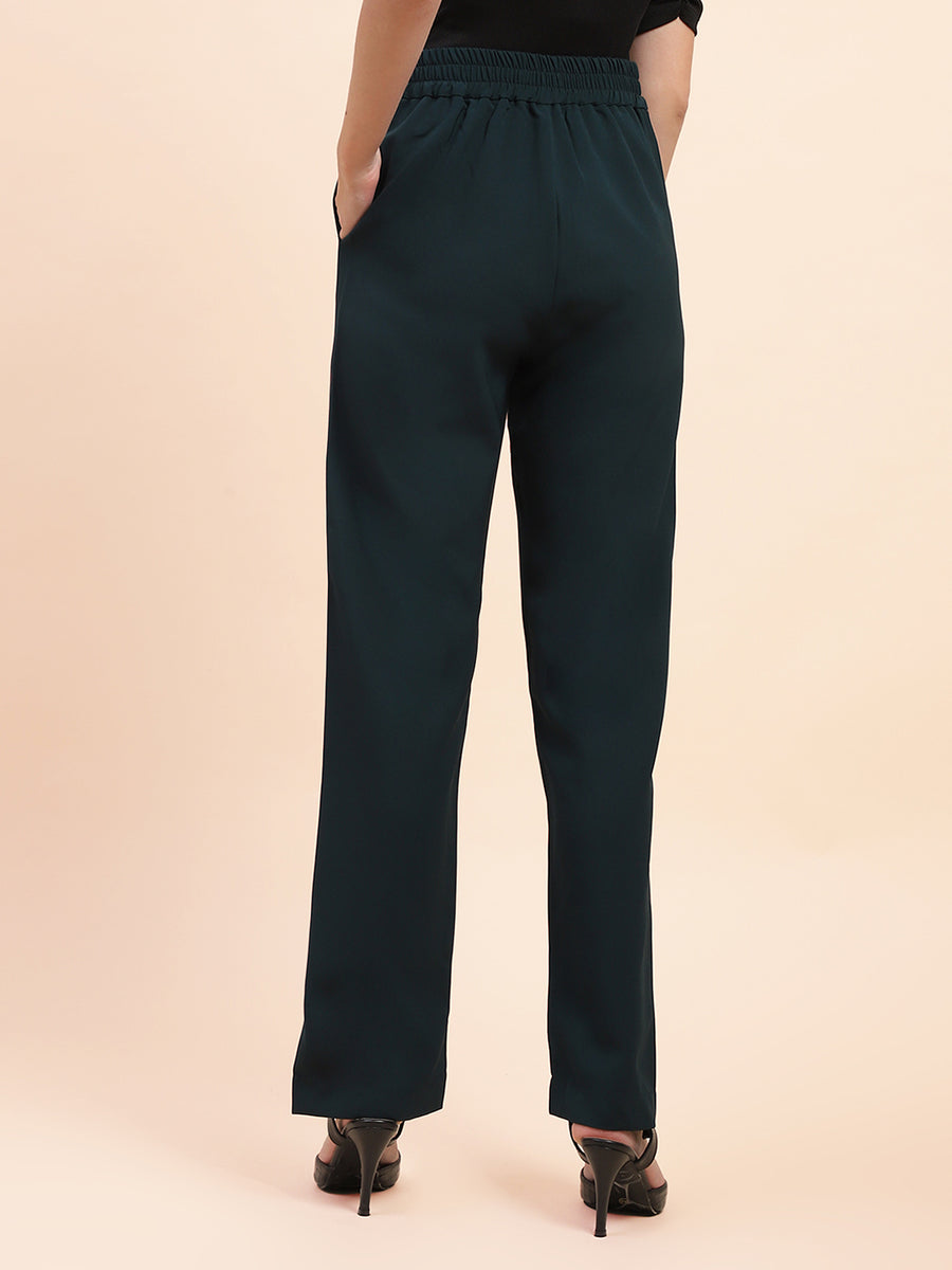 Camla Barcelona Side Slit Salem Blue Straight Fit Trousers