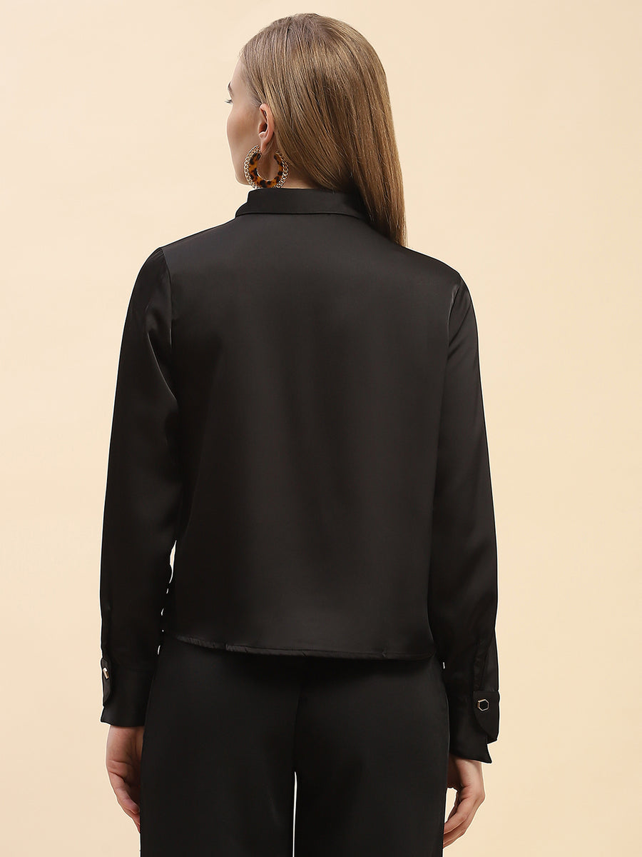 Camla Barcelona Solid Black Satin Shirt