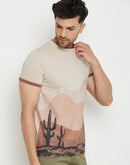 Camla Barcelona Men’S Scenery Print Beige T-Shirt