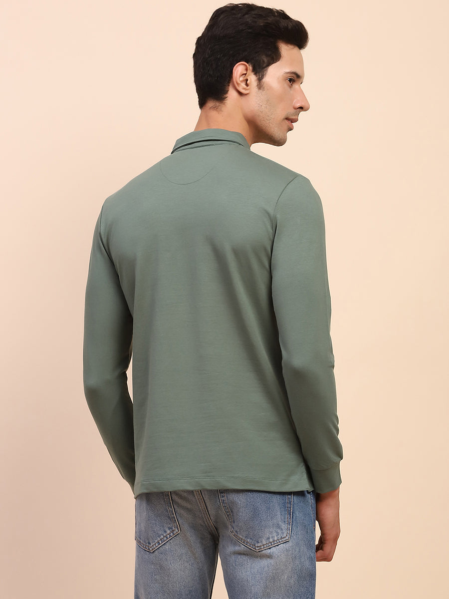 Camla Barcelona Polo Neck Full Sleeve Green Tshirt