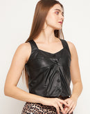 Madame Black Faux-Leather Sweetheart Neck Crop Top