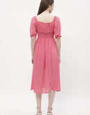 Madame Ruffle Square Neck Pink Slit Midi Dress