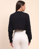 Camla Barcelona Cotton Cable Knit Navy Blue Crop Sweater