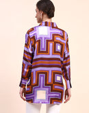 Camla Barcelona Geometric Print Cuff Sleeve Purple Shirt