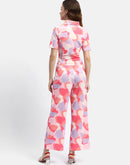 Madame Abstract Print Red Top with Trouser Co-Ord Set