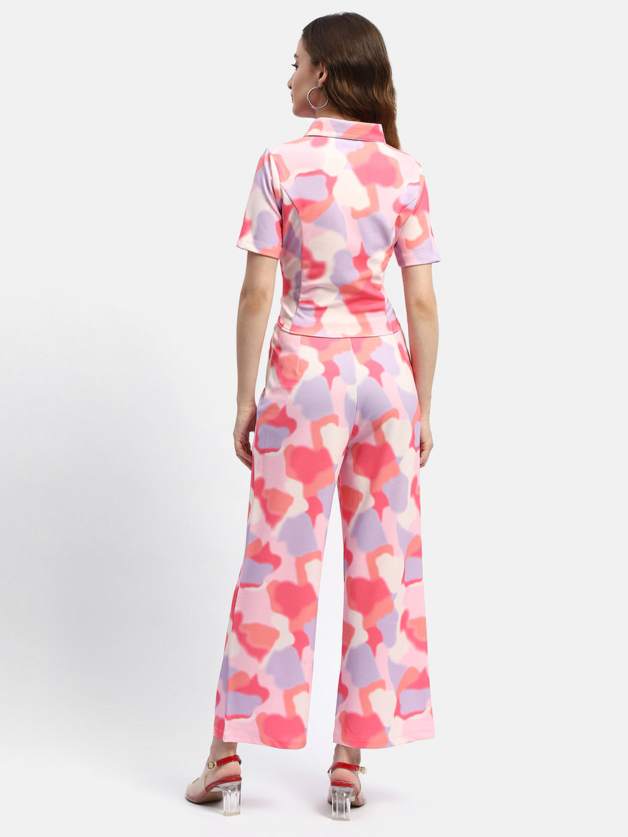 Madame Abstract Print Red Top with Trouser Co-Ord Set