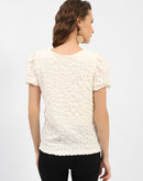 Madame Textured Off-White Embellished Top