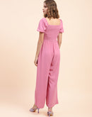 Camla Barcelona Puff Sleeve Mauve Smocked Jumpsuit