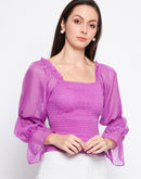 Camla Barcelona Mauve Mutton Sleeve Smocked Top