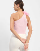 Madame Flower Applique Pink Cold Shoulder Top