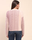 Camla Barcelona Nylon Blend Self Design Peach Sweater