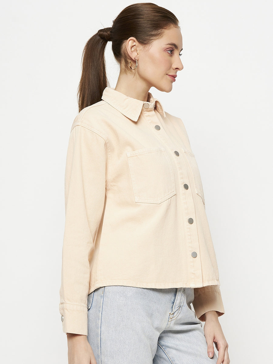 Camla Peach Solid Jacket For Women