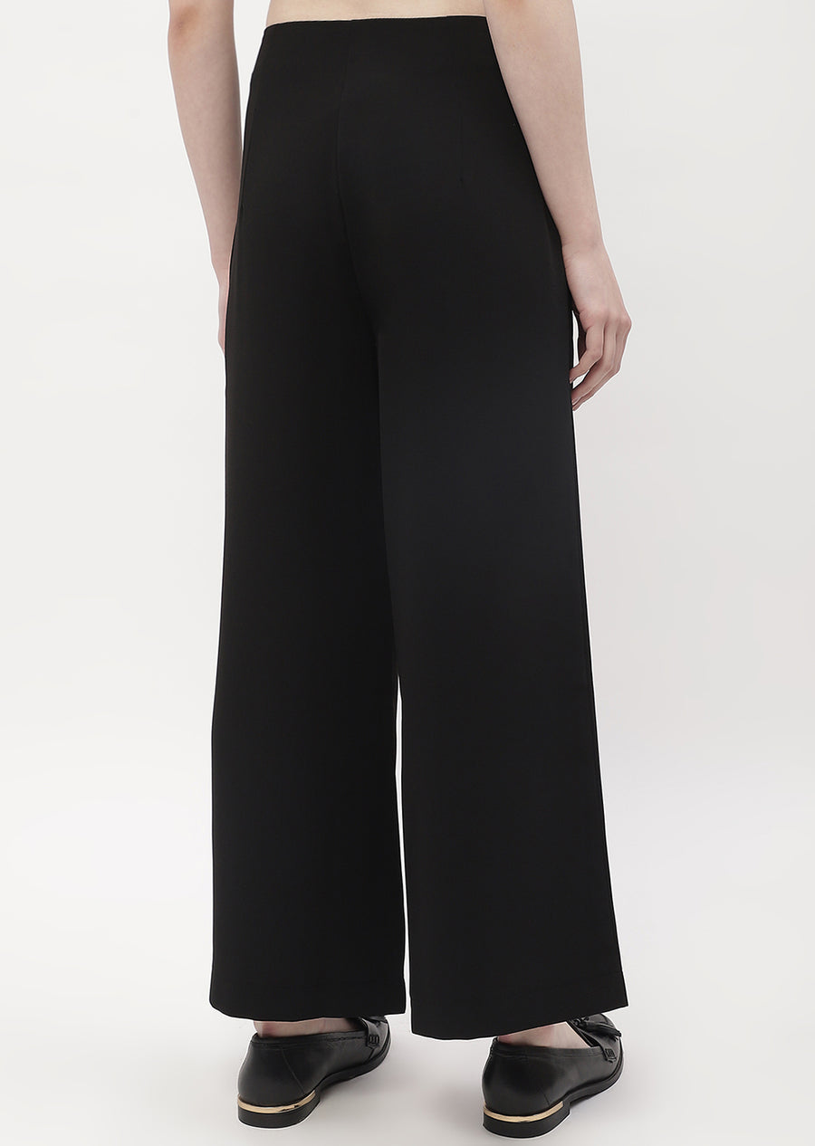 Madame Solid Black Wide Leg Trousers