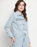 Camla Barcelona Solid Ice Blue Denim Jacket