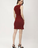 Madame Lace Adorned Maroon Cut Out Bodycon Dress